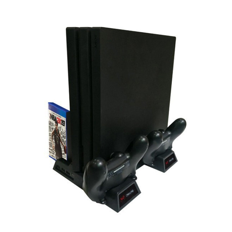 For PS4 / PS4 Slim / PS4 Pro Cooling Fan Stand Console Vertical Stand Cooler with Dual Controller Charger(Black) - Holder by PMC TechLife | Online Shopping South Africa | PMC TechLife