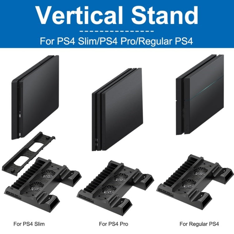 For PS4 / PS4 Slim / PS4 Pro Cooling Fan Stand Console Vertical Stand Cooler with Dual Controller Charger(Black) - Holder by PMC TechLife | Online Shopping South Africa | PMC TechLife
