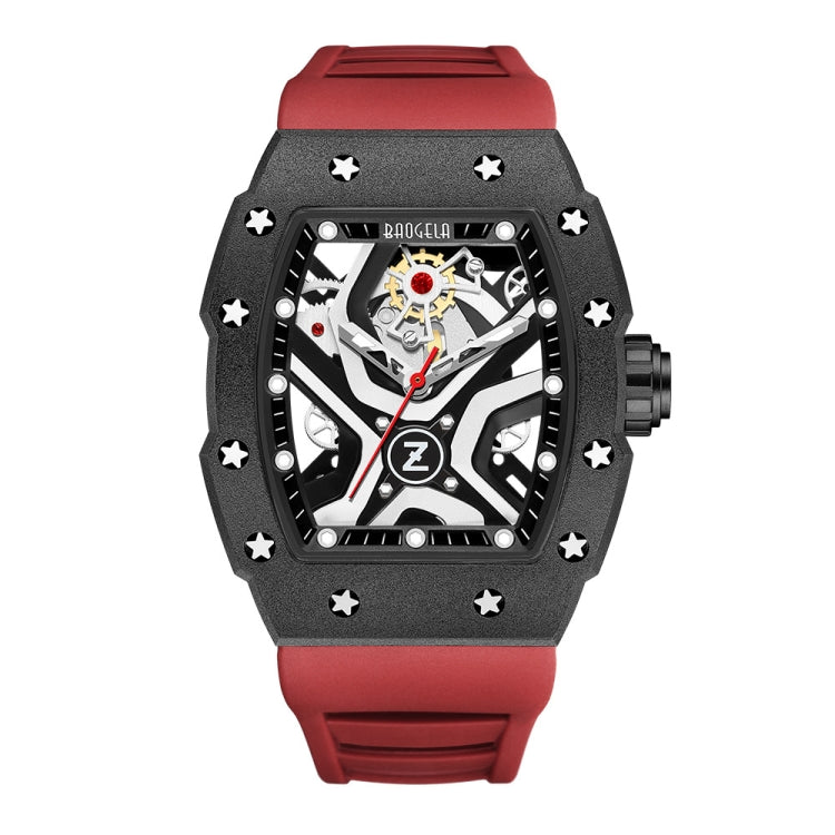 BAOGELA 224143 Barrel-shaped Hollow Surface Silicone Luminous Sports Men Watch(Black Shell Red Belt) - Silicone Strap Watches by BAOGELA | Online Shopping South Africa | PMC Jewellery | Buy Now Pay Later Mobicred