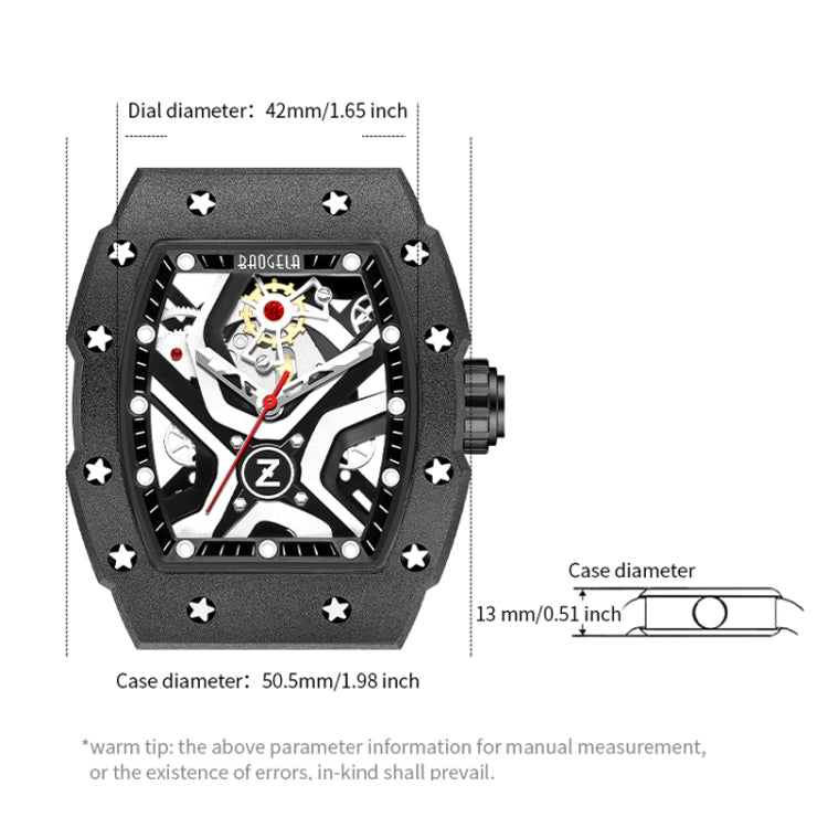 BAOGELA 224143 Barrel-shaped Hollow Surface Silicone Luminous Sports Men Watch(Black Shell Black Belt) - Silicone Strap Watches by BAOGELA | Online Shopping South Africa | PMC Jewellery | Buy Now Pay Later Mobicred