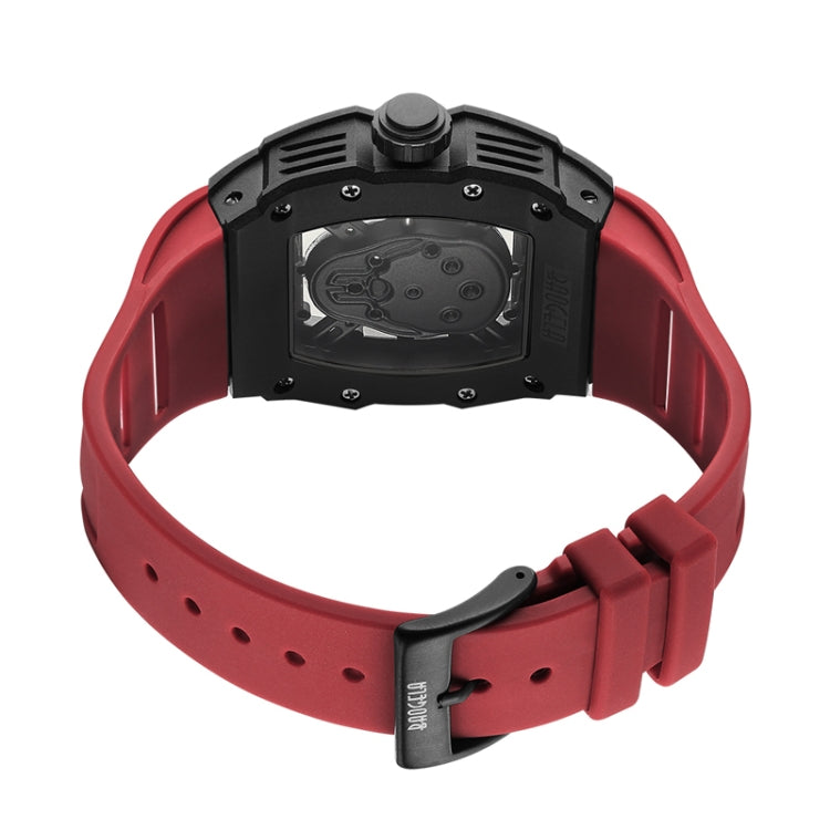 BAOGELA 224143 Barrel-shaped Hollow Surface Silicone Luminous Sports Men Watch(Black Shell Red Belt) - Silicone Strap Watches by BAOGELA | Online Shopping South Africa | PMC Jewellery | Buy Now Pay Later Mobicred