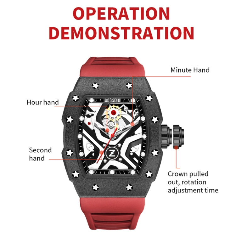 BAOGELA 224143 Barrel-shaped Hollow Surface Silicone Luminous Sports Men Watch(Black Shell Red Belt) - Silicone Strap Watches by BAOGELA | Online Shopping South Africa | PMC Jewellery | Buy Now Pay Later Mobicred