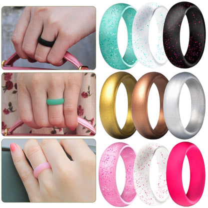 SH100 5.7mm Wide Silicone Ring Glitter Couple Ring No.10(Black and green) - Rings by PMC Jewellery | Online Shopping South Africa | PMC Jewellery