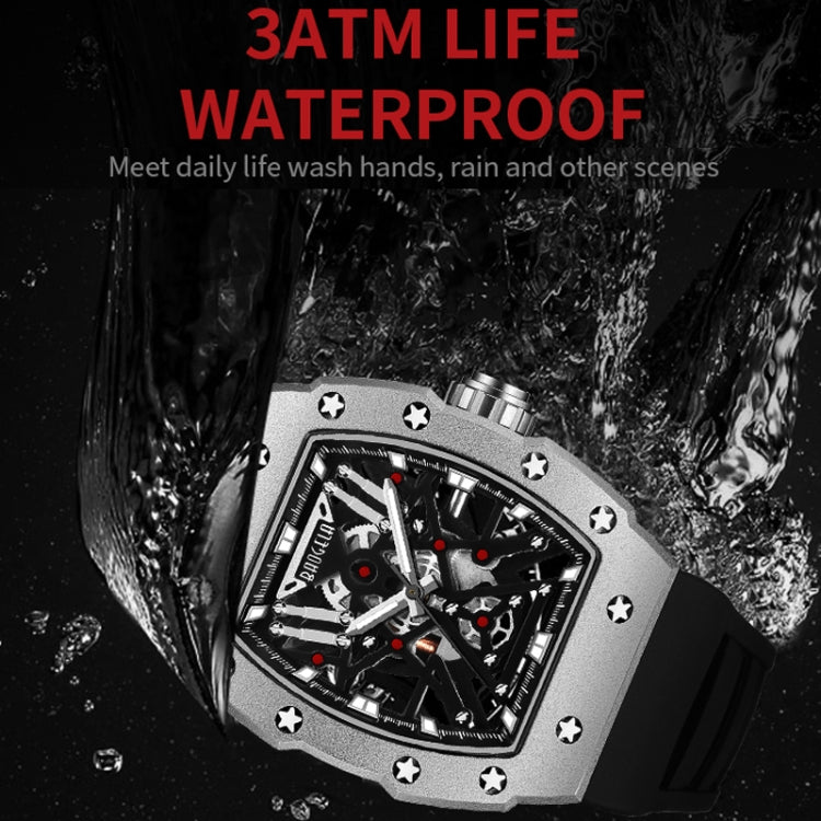 BAOGELA 224147 Wine Barrel Shaped Hollow Night Light Waterproof Sports Silicone Men Watch(Black Shell Red Belt) - Silicone Strap Watches by BAOGELA | Online Shopping South Africa | PMC Jewellery | Buy Now Pay Later Mobicred