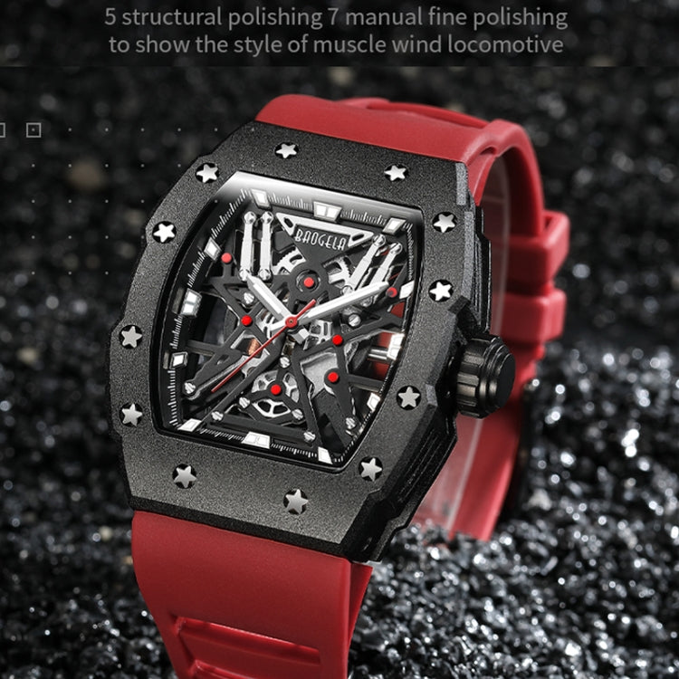 BAOGELA 224147 Wine Barrel Shaped Hollow Night Light Waterproof Sports Silicone Men Watch(Black Shell Red Belt) - Silicone Strap Watches by BAOGELA | Online Shopping South Africa | PMC Jewellery | Buy Now Pay Later Mobicred