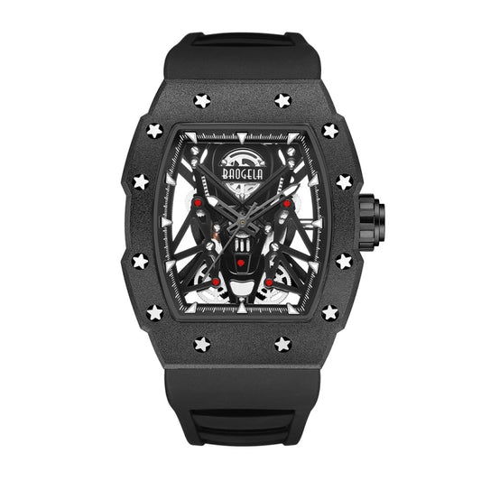 BAOGELA 224145 Barrel Skeleton Waterproof Sports Stainless Steel Silicone Men Watch(Black Shell Black Belt) - Silicone Strap Watches by BAOGELA | Online Shopping South Africa | PMC Jewellery | Buy Now Pay Later Mobicred