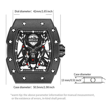 BAOGELA 224145 Barrel Skeleton Waterproof Sports Stainless Steel Silicone Men Watch(Black Shell Red Belt) - Silicone Strap Watches by BAOGELA | Online Shopping South Africa | PMC Jewellery | Buy Now Pay Later Mobicred