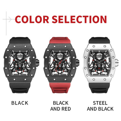 BAOGELA 224145 Barrel Skeleton Waterproof Sports Stainless Steel Silicone Men Watch(Steel Shell Black Belt) - Silicone Strap Watches by BAOGELA | Online Shopping South Africa | PMC Jewellery | Buy Now Pay Later Mobicred