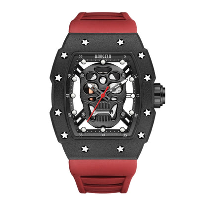 BAOGELA 224141 Hollow Skull Luminous Sports 304 Stainless Steel Silicone Men Watch(Black Shell Black Face Red Belt) - Silicone Strap Watches by BAOGELA | Online Shopping South Africa | PMC Jewellery | Buy Now Pay Later Mobicred