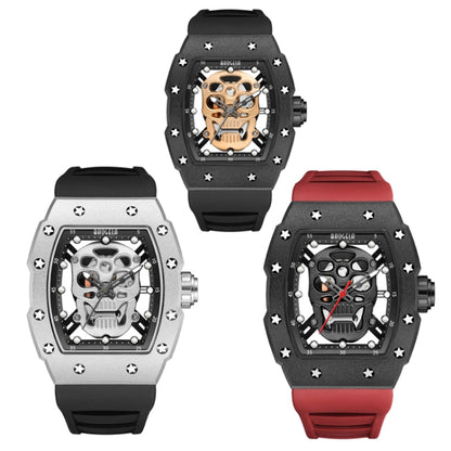 BAOGELA 224141 Hollow Skull Luminous Sports 304 Stainless Steel Silicone Men Watch(Black Shell Black Face Red Belt) - Silicone Strap Watches by BAOGELA | Online Shopping South Africa | PMC Jewellery | Buy Now Pay Later Mobicred