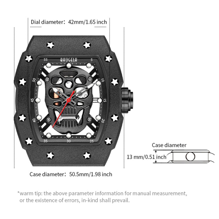 BAOGELA 224141 Hollow Skull Luminous Sports 304 Stainless Steel Silicone Men Watch(Black Shell Rose Face Black Belt) - Silicone Strap Watches by BAOGELA | Online Shopping South Africa | PMC Jewellery | Buy Now Pay Later Mobicred