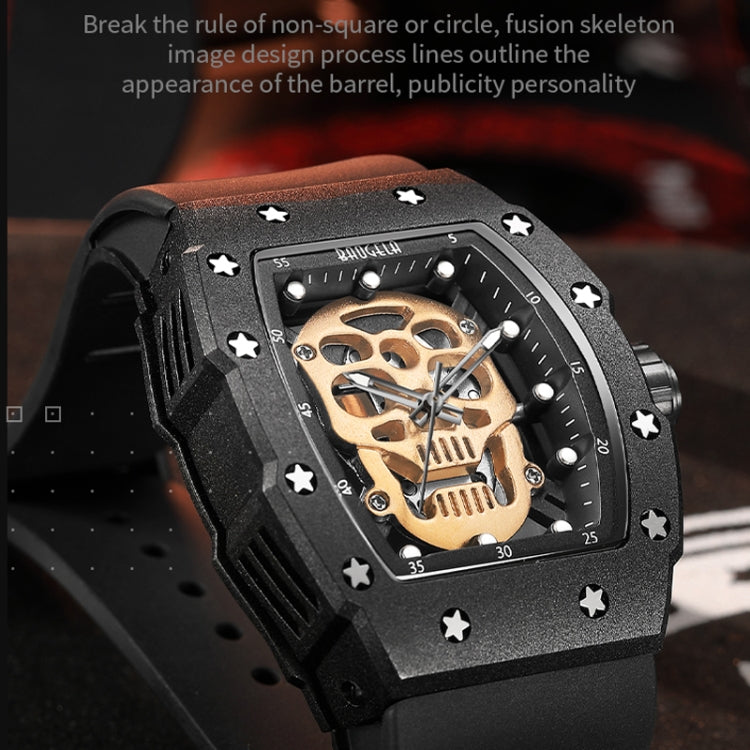 BAOGELA 224141 Hollow Skull Luminous Sports 304 Stainless Steel Silicone Men Watch(Steel Shell White Face Black Belt) - Silicone Strap Watches by BAOGELA | Online Shopping South Africa | PMC Jewellery | Buy Now Pay Later Mobicred