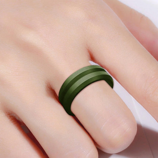 SiR053 V Shaped Grooved Edge Silicone Ring Outdoor Sports Couple Ring No.11(Army Green) - Rings by PMC Jewellery | Online Shopping South Africa | PMC Jewellery