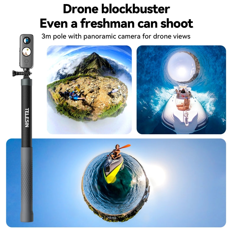 TELESIN 3M Carbon Fiber Selfie Stick Monopod  With 1/4 Screw For Action Camera - free shipping - PMC TechLife - Order now!