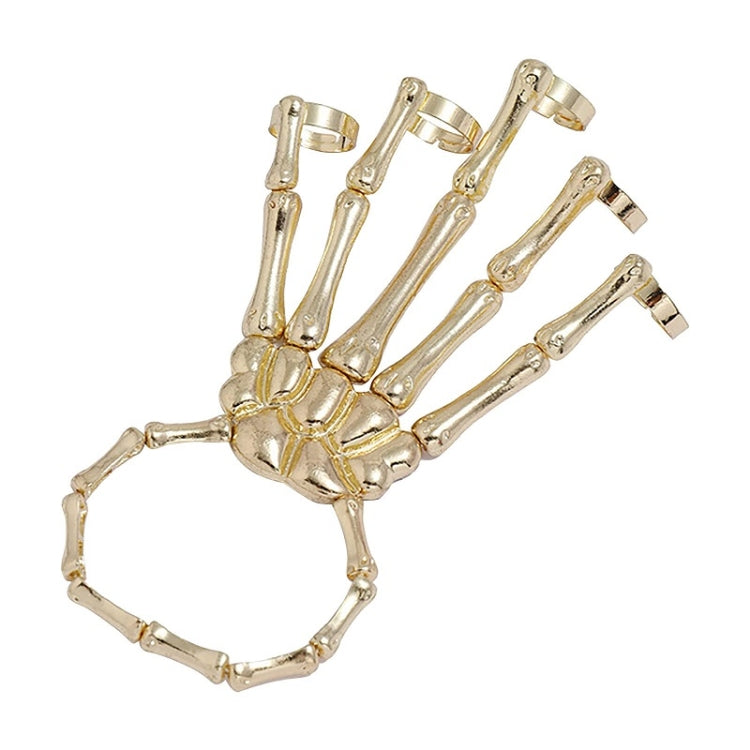 Punk Skull Hand Bone Five Finger Ring Adjustable Integrated Chain(SKU5880 Gold) - Rings by PMC Jewellery | Online Shopping South Africa | PMC Jewellery