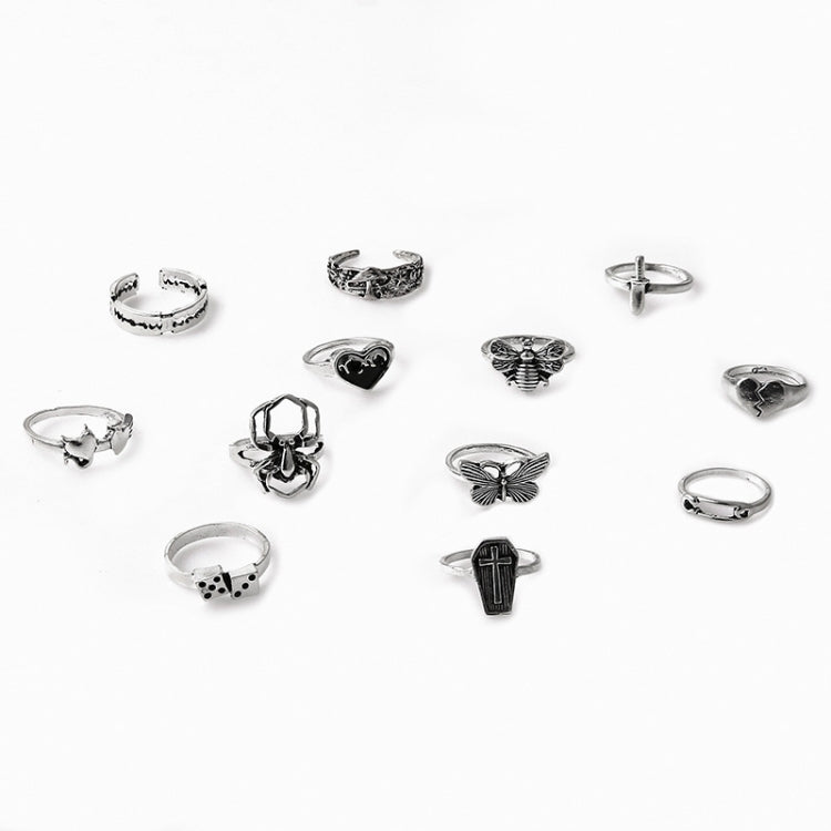 12pcs/set Heart Cross Butterfly Mushroom Spider Open Ring(SKU6015) - Rings by PMC Jewellery | Online Shopping South Africa | PMC Jewellery