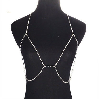 Sexy Sparkle Rhinestone Halter Necklace Bikini Beach Body Chain(Silver SKU2559) - Necklaces & Pendants by PMC Jewellery | Online Shopping South Africa | PMC Jewellery