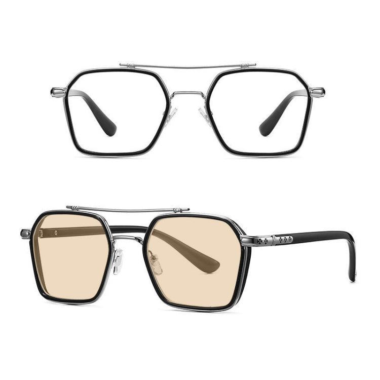 Double-beam Polarized Variable Color Eyeglasses Non-degree Flat Glasses, Lens: Change Tea Color(Black Silver Frame) - Plain Glass Spectacles by PMC Jewellery | Online Shopping South Africa | PMC Jewellery