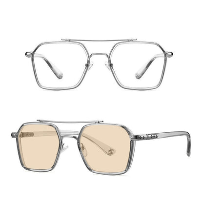 Double-beam Polarized Variable Color Eyeglasses Non-degree Flat Glasses, Lens: Change Tea Color(Gray Silver Frame) - Plain Glass Spectacles by PMC Jewellery | Online Shopping South Africa | PMC Jewellery