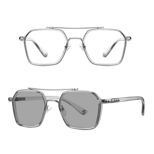 A5 Double Beam Polarized Color Changing Myopic Glasses, Lens: -50 Degrees Gray Change Grey(Gray Silver Frame) - Plain Glass Spectacles by PMC Jewellery | Online Shopping South Africa | PMC Jewellery