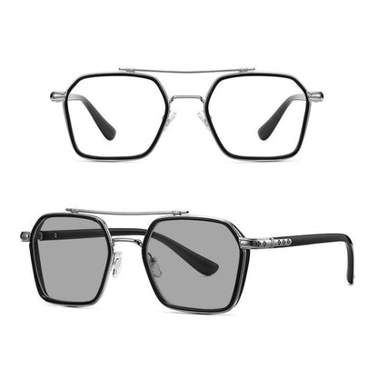 A5 Double Beam Polarized Color Changing Myopic Glasses, Lens: -200 Degrees Gray Change Grey(Black Silver Frame) - Plain Glass Spectacles by PMC Jewellery | Online Shopping South Africa | PMC Jewellery