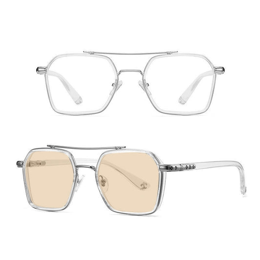 A5 Double Beam Polarized Color Changing Myopic Glasses, Lens: -300 Degrees Change Tea Color(Transparent Silver Frame) - Plain Glass Spectacles by PMC Jewellery | Online Shopping South Africa | PMC Jewellery