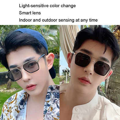 A5 Double Beam Polarized Color Changing Myopic Glasses, Lens: -450 Degrees Change Tea Color(Gray Silver Frame) - Plain Glass Spectacles by PMC Jewellery | Online Shopping South Africa | PMC Jewellery