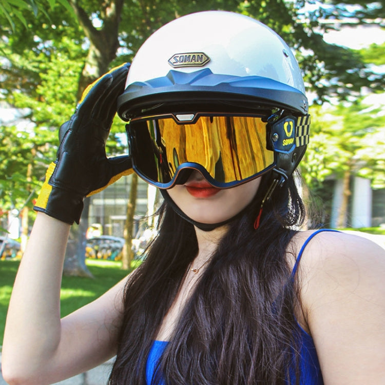 SOMAN Motorcycle Half Helmet Adjustable Helmet With Inner Mirror, Size: M(White) - free shipping - PMC TechLife - Order now!