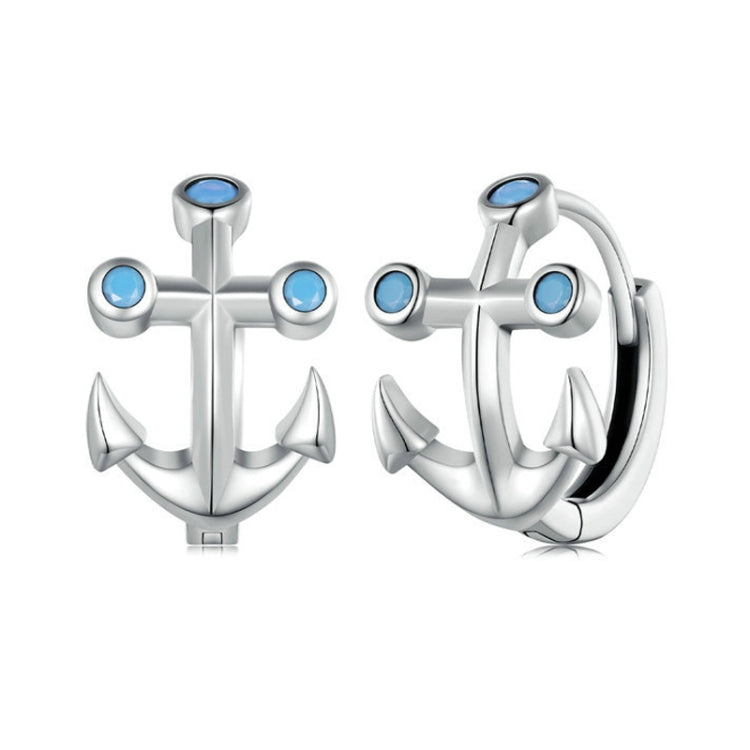 SCE1619 Sterling Silver S925 Nano Opal Anchor Earrings - Stud Earrings & Earrings by PMC Jewellery | Online Shopping South Africa | PMC Jewellery