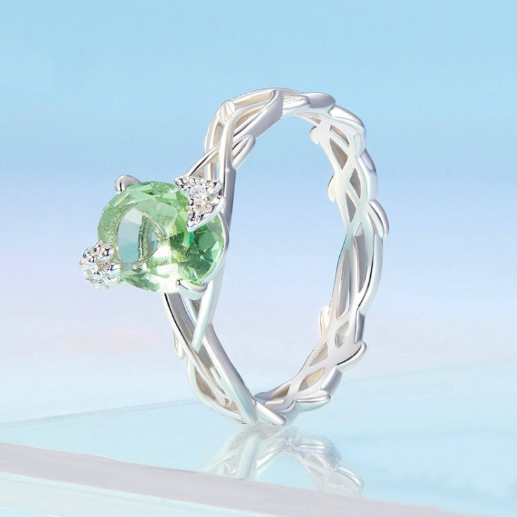 BSR466 925 Sterling Silver Plated Spinel Green Vine Ring, Size: NO.6 - Rings by PMC Jewellery | Online Shopping South Africa | PMC Jewellery