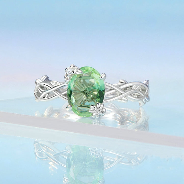 BSR466 925 Sterling Silver Plated Spinel Green Vine Ring, Size: NO.7 - Rings by PMC Jewellery | Online Shopping South Africa | PMC Jewellery