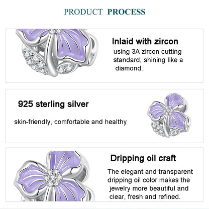 BSC890 925 Sterling Silver Dripping Oil Purple Flower Beads Diy Bracelet Accessories - Jewelry Accessories by PMC Jewellery | Online Shopping South Africa | PMC Jewellery