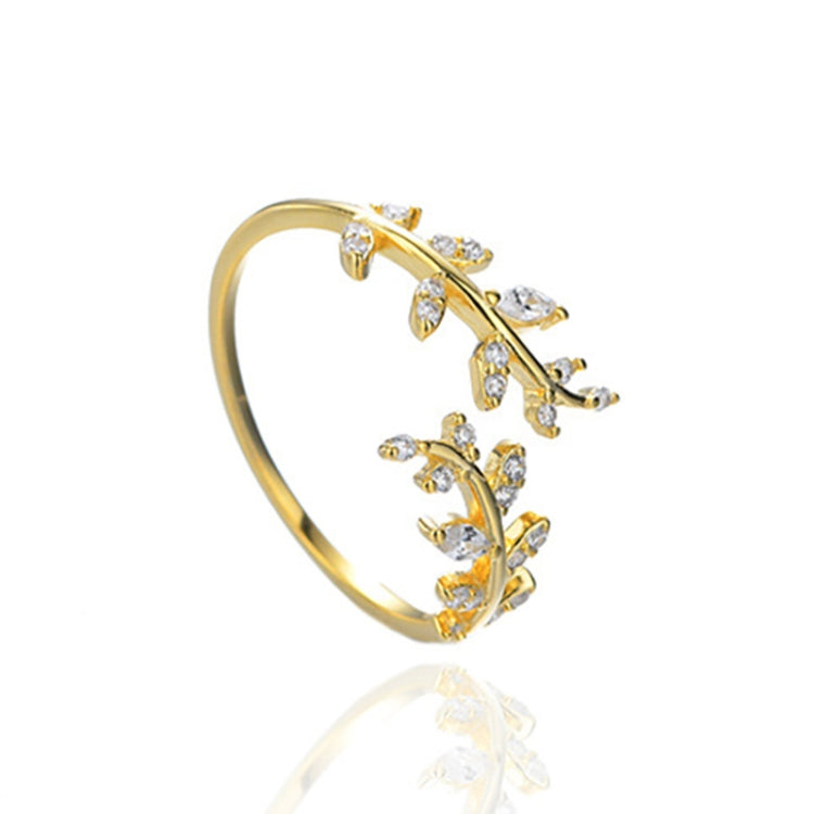 Willow Leaf Opening Sterling Silver Simple Zirconia Tree Branch Ring Bracelet(Golden) - Rings by PMC Jewellery | Online Shopping South Africa | PMC Jewellery