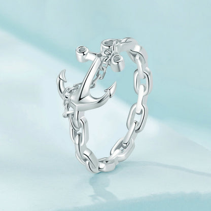 SCR949 Sterling Silver S925 Platinum Plated Anchor Ring For Women(No.6) - Rings by PMC Jewellery | Online Shopping South Africa | PMC Jewellery