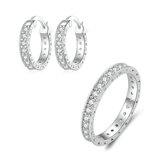 Sterling Silver Fine Sparkle Zirconia Stud Earrings Ring Set(No. 8) - Jewelry Sets by PMC Jewellery | Online Shopping South Africa | PMC Jewellery