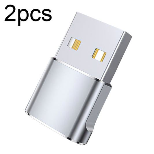 WH-7659 2pcs USB 2.0 Male to USB-C / Type-C Female Adapter, Support Charging & Transmission Data(Silver) - Type-C Adapter by PMC Jewellery | Online Shopping South Africa | PMC Jewellery