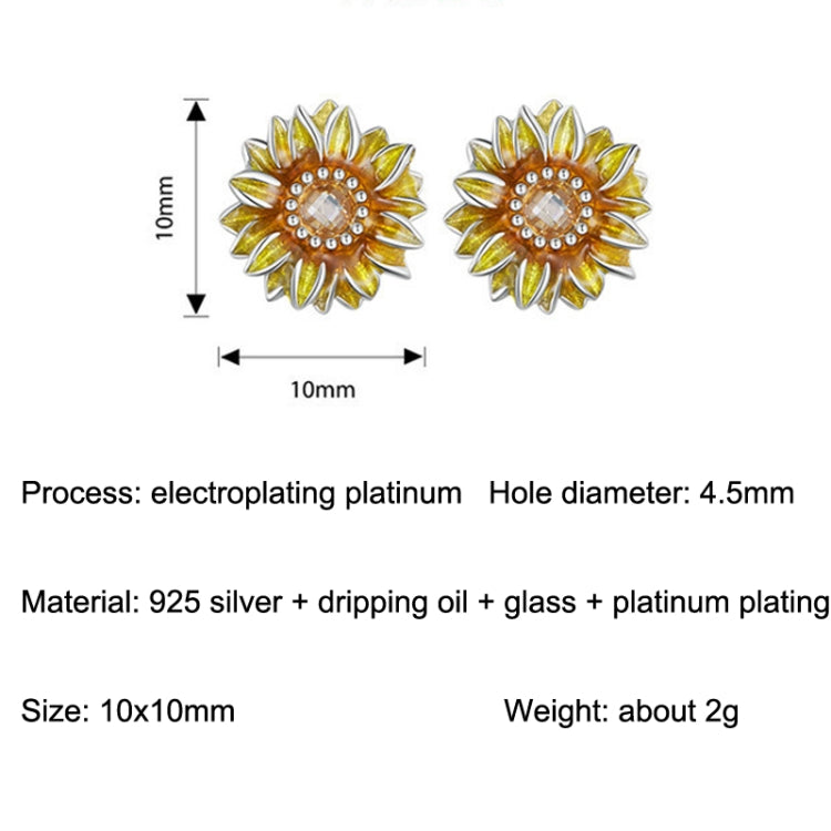 S925 Sterling Silver Plated Yellow Sunflower Stud Earrings - Stud Earrings & Earrings by PMC Jewellery | Online Shopping South Africa | PMC Jewellery