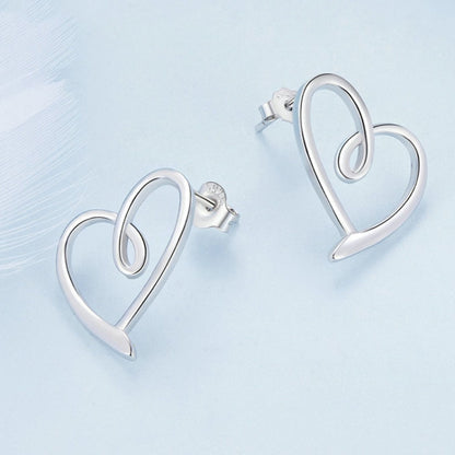 S925 Sterling Silver Plated Platinum Wrap Heart Stud Earrings - Stud Earrings & Earrings by PMC Jewellery | Online Shopping South Africa | PMC Jewellery