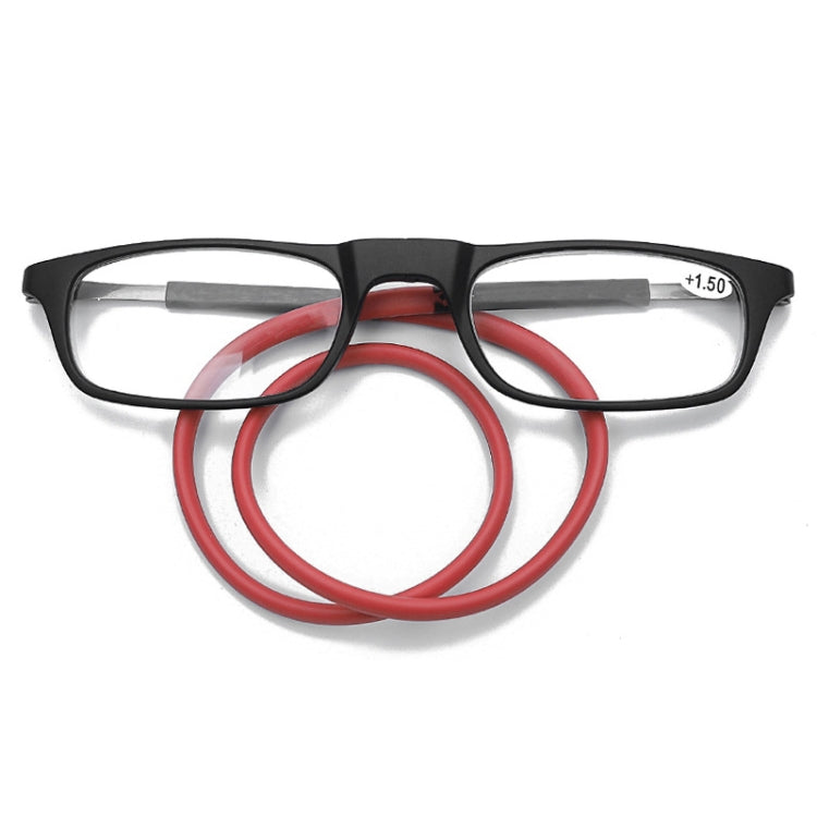 Portable Magnetic Hanging Neck Retractable Reading Glasses +100(Black Frame Red Legs) - Presbyopic Glasses by PMC Jewellery | Online Shopping South Africa | PMC Jewellery