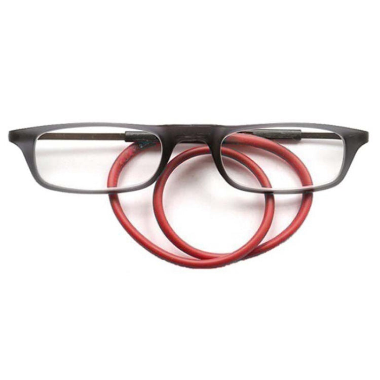 Portable Magnetic Hanging Neck Retractable Reading Glasses +125(Gray Frame Red Legs) - Presbyopic Glasses by PMC Jewellery | Online Shopping South Africa | PMC Jewellery