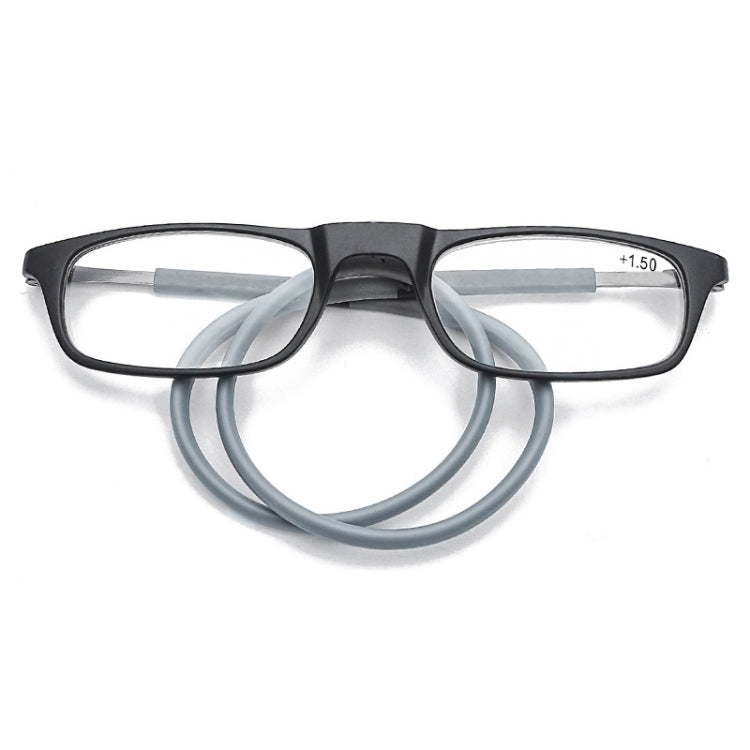 Portable Magnetic Hanging Neck Retractable Reading Glasses +150(Black Frame Gray Legs) - Presbyopic Glasses by PMC Jewellery | Online Shopping South Africa | PMC Jewellery