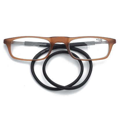 Portable Magnetic Hanging Neck Retractable Reading Glasses +150(Brown Frame Black Legs) - Presbyopic Glasses by PMC Jewellery | Online Shopping South Africa | PMC Jewellery