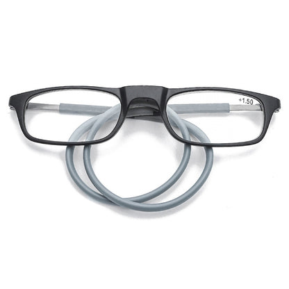 Portable Magnetic Hanging Neck Retractable Reading Glasses +200(Black Frame Gray Legs) - Presbyopic Glasses by PMC Jewellery | Online Shopping South Africa | PMC Jewellery