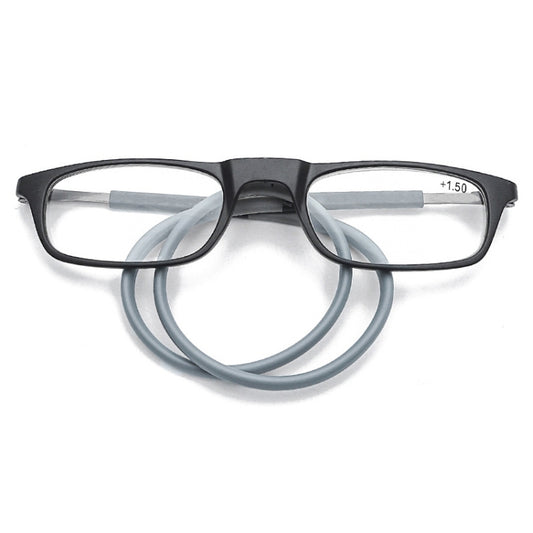 Portable Magnetic Hanging Neck Retractable Reading Glasses +250(Black Frame Gray Legs) - Presbyopic Glasses by PMC Jewellery | Online Shopping South Africa | PMC Jewellery