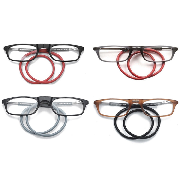 Portable Magnetic Hanging Neck Retractable Reading Glasses +225(Gray Frame Red Legs) - Presbyopic Glasses by PMC Jewellery | Online Shopping South Africa | PMC Jewellery