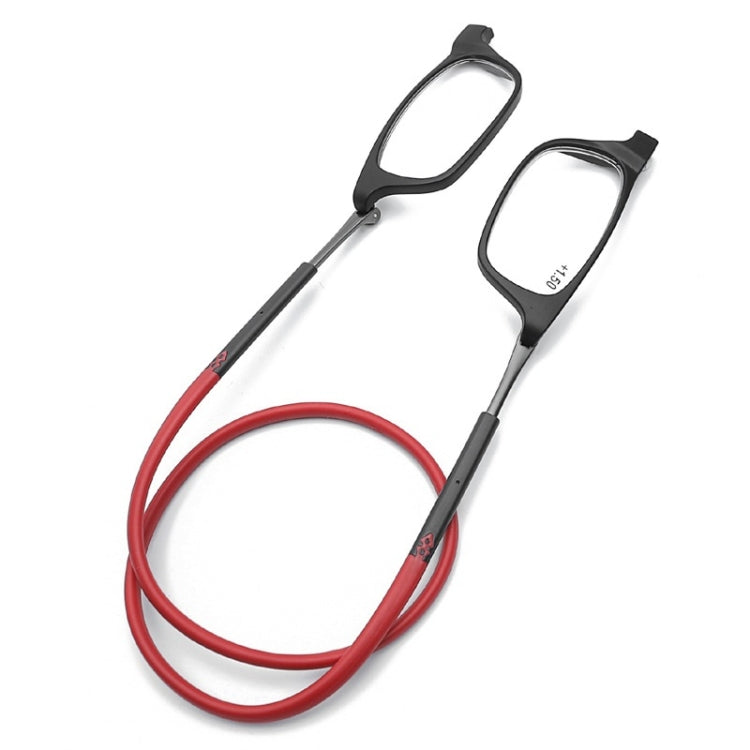 Portable Magnetic Hanging Neck Retractable Reading Glasses +225(Gray Frame Red Legs) - Presbyopic Glasses by PMC Jewellery | Online Shopping South Africa | PMC Jewellery