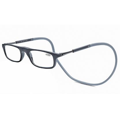 Portable Magnetic Hanging Neck Retractable Reading Glasses +325(Black Frame Gray Legs) - Presbyopic Glasses by PMC Jewellery | Online Shopping South Africa | PMC Jewellery