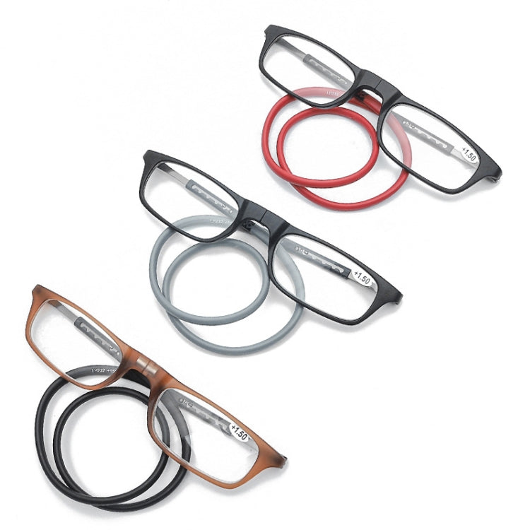 Portable Magnetic Hanging Neck Retractable Reading Glasses +300(Black Frame Red Legs) - Presbyopic Glasses by PMC Jewellery | Online Shopping South Africa | PMC Jewellery