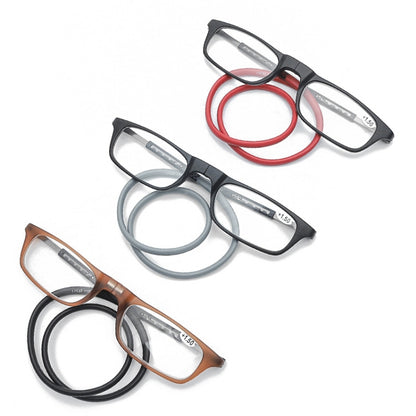 Portable Magnetic Hanging Neck Retractable Reading Glasses +300(Black Frame Red Legs) - Presbyopic Glasses by PMC Jewellery | Online Shopping South Africa | PMC Jewellery