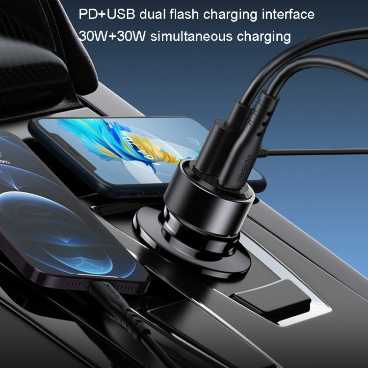 Yesido Y54 With 8 Pin To Type-C/USB-C Line Car Charger QC3.0+PD30W Type-C/USB-C+USB Dual Port Quick Charge(Black) - Car Charger by Yesido | Online Shopping South Africa | PMC Jewellery